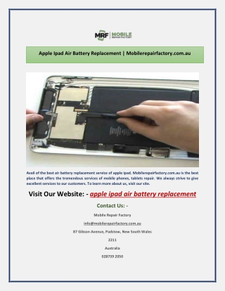 Apple Ipad Air Battery Replacement | Mobilerepairfactory.com.au