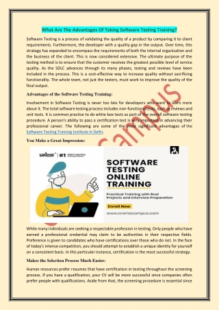 What Are The Advantages Of Taking Software Testing Training?