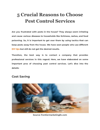 5 Crucial Reasons to Choose Pest Control Services