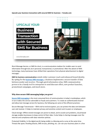 Upscale your business transaction with secured SMS for business – Fonada.com
