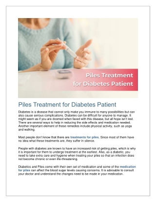 Piles Treatment for Diabetes Patient