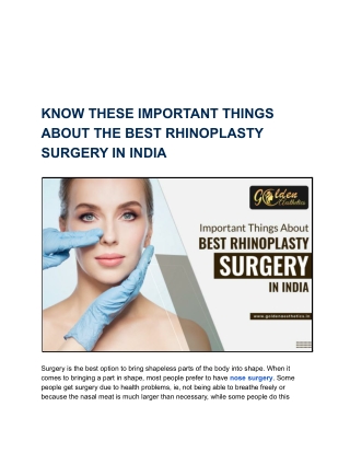 KNOW THESE IMPORTANT THINGS ABOUT THE BEST RHINOPLASTY SURGERY IN INDIA