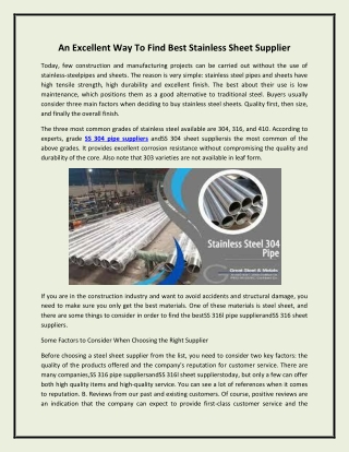 An Excellent Way To Find Best Stainless Sheet Supplier