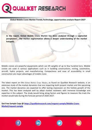 Global Mobile Crane Market revenue  ,share analysis report forecast 2027
