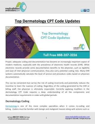 Top Dermatology CPT Code Updates