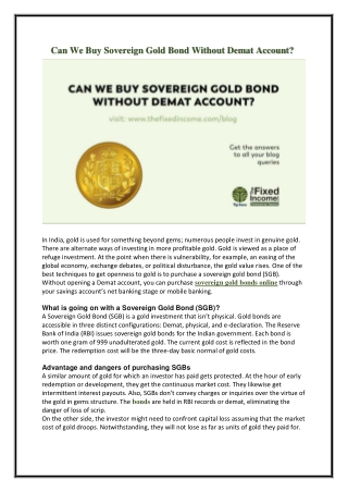 Can We Buy Sovereign Gold Bond Without Demat Account