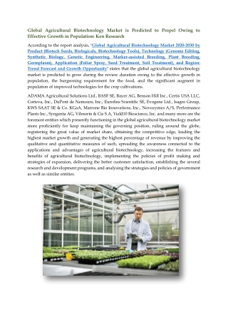Global Agricultural Biotechnology Market: Ken Research