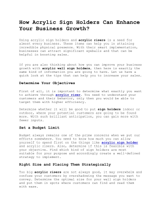How Acrylic Sign Holders Can Enhance Your Business Growth?