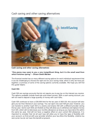 Cash saving and other saving alternatives