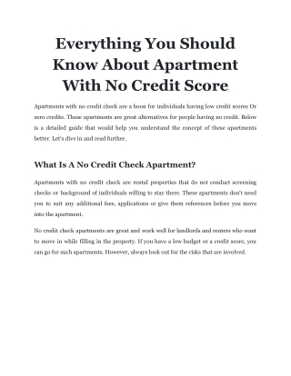 Everything You Should Know About Apartment With No Credit Score