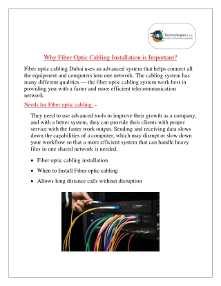 Why Fiber Optic Cabling Installation is Important?