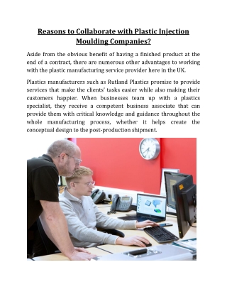 Reasons to Collaborate with Plastic Injection Moulding Companies