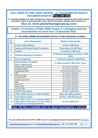 FSSC 22000 Version 5.1 Packaging materials Documentation kit