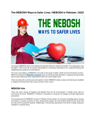 The NEBOSH Ways to Safer Lives