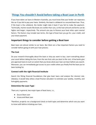 Things You shouldn't Avoid before taking a Boat Loan in Perth