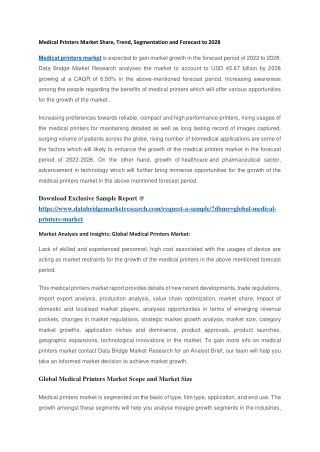 Medical Printers Market Share, Trend, Segmentation and Forecast to 2028