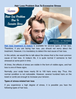 ​Hair Loss Problem Due To Excessive Stress