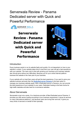 Serverwala Review - Panama Dedicated server with Quick and Powerful Performance