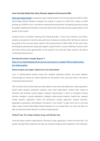 Urine Test Strips Market Size, Share, Revenue, Segment and Forecast to 2028