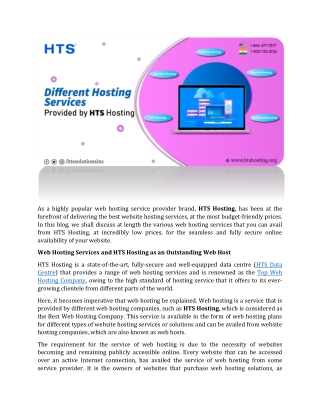 Different Hosting Services Provided by HTS Hosting