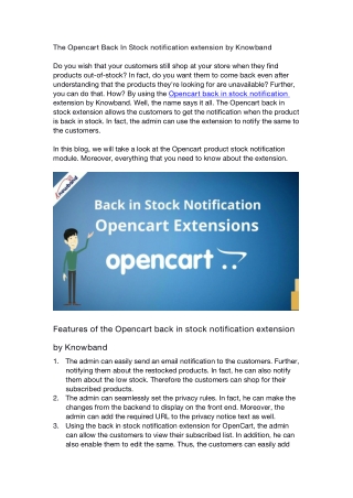 The Opencart back in stock notification extension by Knowband