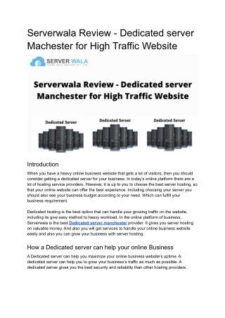 Serverwala Review - Dedicated server machester for High Traffic Website