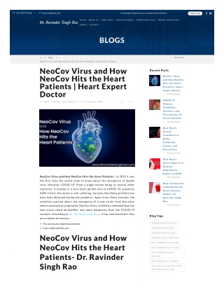 NeoCov Virus and How NeoCov hits the Heart Patients- Dr. Ravinder Singh Rao