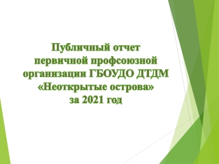 Публичный отчет первичной профсоюзной организации ГБОУДО ДТДМ «Неоткрытые остров