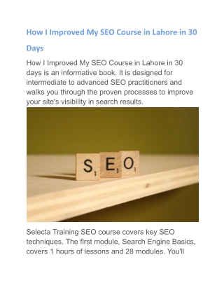 How I Improved My SEO Course in Lahore in 30 Days