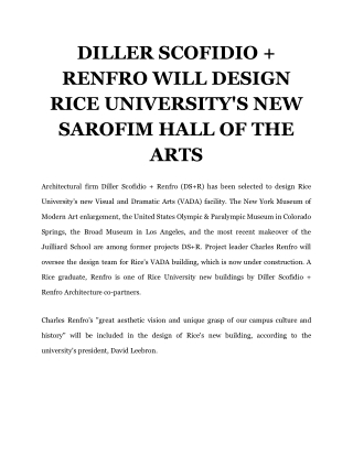 DILLER SCOFIDIO   RENFRO WILL DESIGN RICE UNIVERSITY'S NEW SAROFIM HALL OF THE ARTS