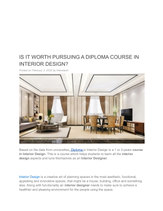 IS IT WORTH PURSUING A DIPLOMA COURSE IN INTERIOR DESIGN