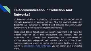 Telecommunication Introduction And Networks