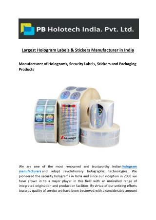 Largest Hologram Labels & Stickers Manufacturer in India