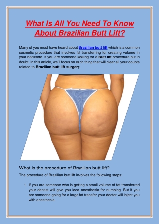 What Is All You Need To Know About Brazilian Butt Lift