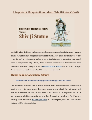 Important Things to Know About Shiv Ji Statue