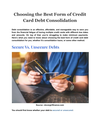 Choosing the Best Form of Credit Card Debt Consolidation