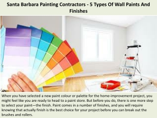 Santa Barbara Painting Contractors - 5 Types Of Wall Paints And Finishes