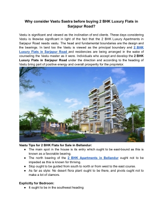 Why consider Vastu Sastra before buying 2 BHK Luxury Flats in Sarjapur Road