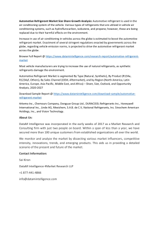 Automotive Refrigerant Market Size Analysis 2022-2026