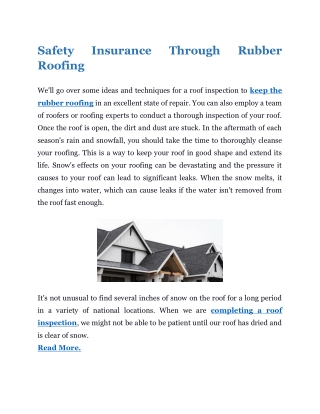 Safety Insurance Through Rubber Roofing