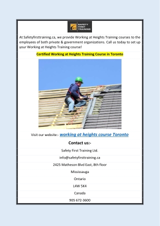 Certified Working at Heights Training Course in Toronto