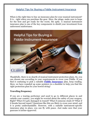 Helpful Tips for Buying a Fiddle Instrument Insurance