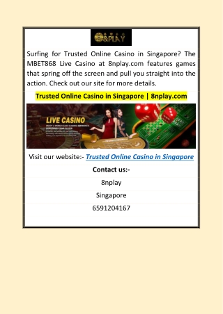 Trusted Online Casino in Singapore | 8nplay.com