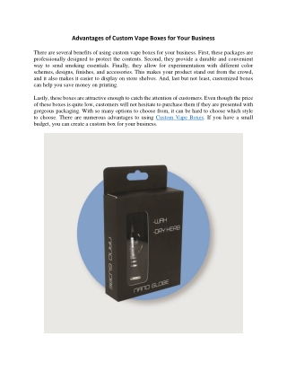 Advantages of Custom Vape Boxes for Your Business