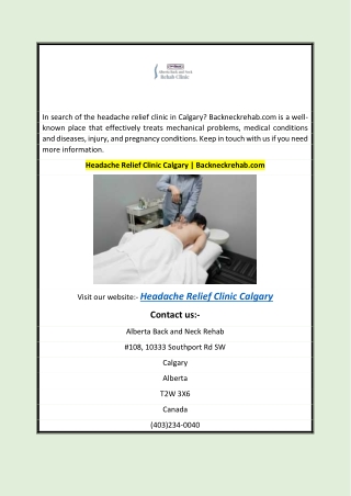 Headache Relief Clinic Calgary | Backneckrehab.com