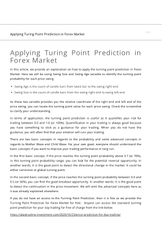 Applying Turing Point Prediction in Forex Market