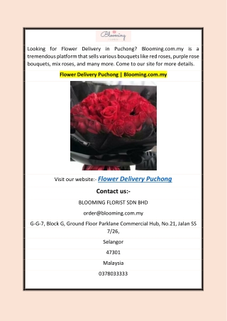 Flower Delivery Puchong  Blooming.com.my