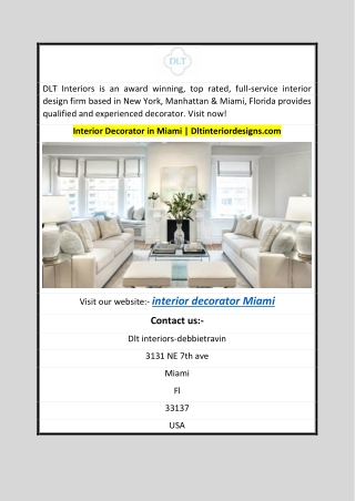Interior Decorator in Miami | Dltinteriordesigns.com