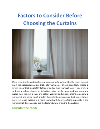 Factors to consider before choosing the curtains