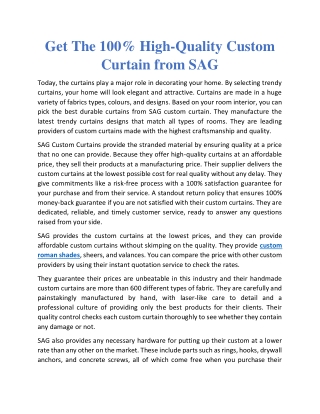 Get the 100 high-quality custom curtain from SAG